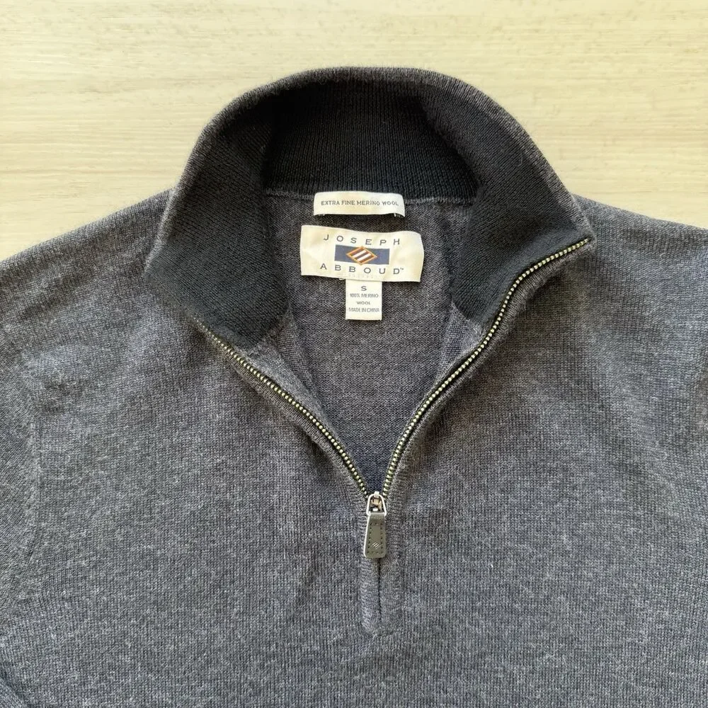 Joseph Abboud Men’s Merino Wool Sweater Size Small Gray Quarter Zip Long Sleeve